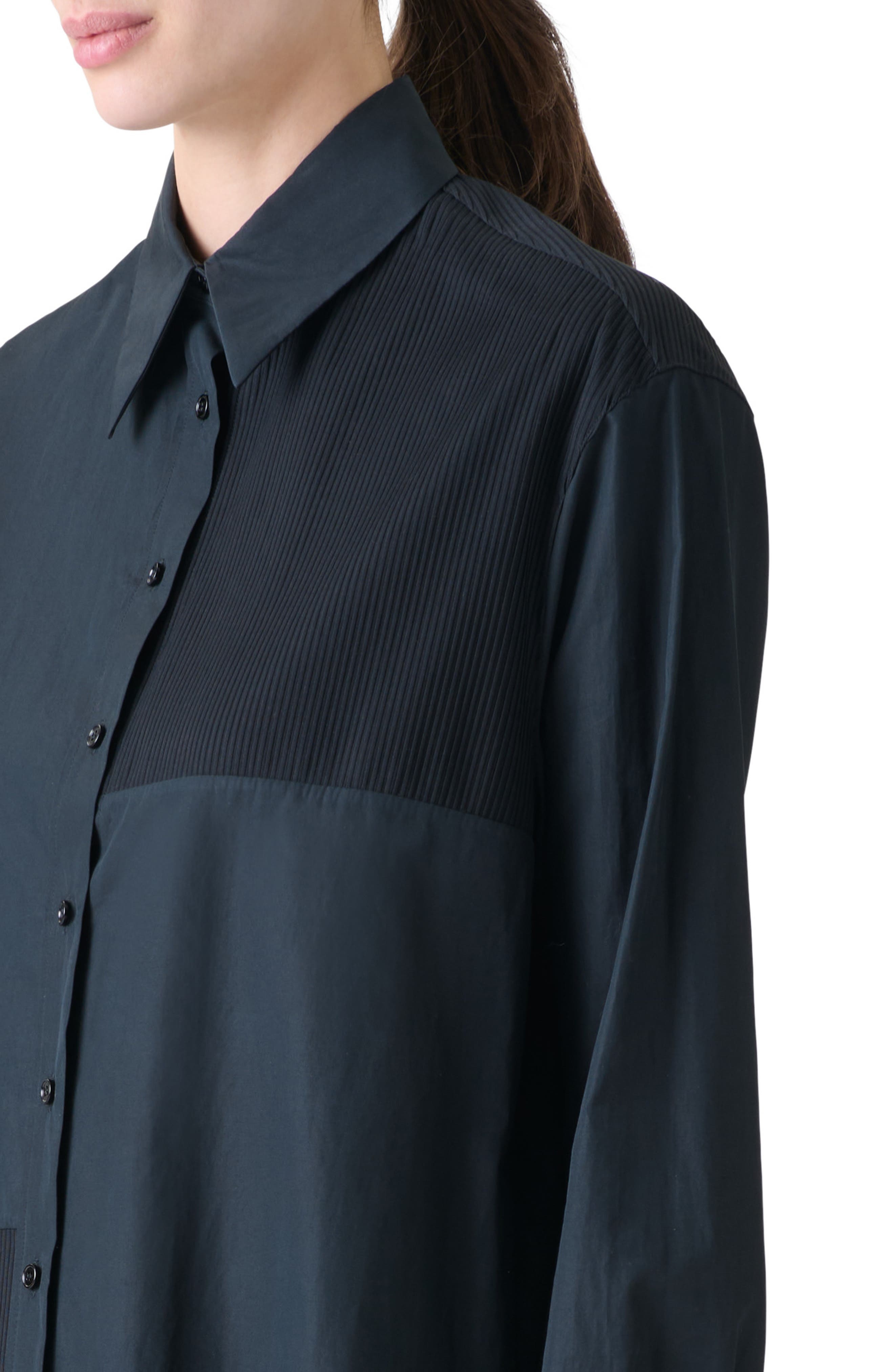 Akris Pleat Detail Button-Up Shirt in Black at Nordstrom - 4