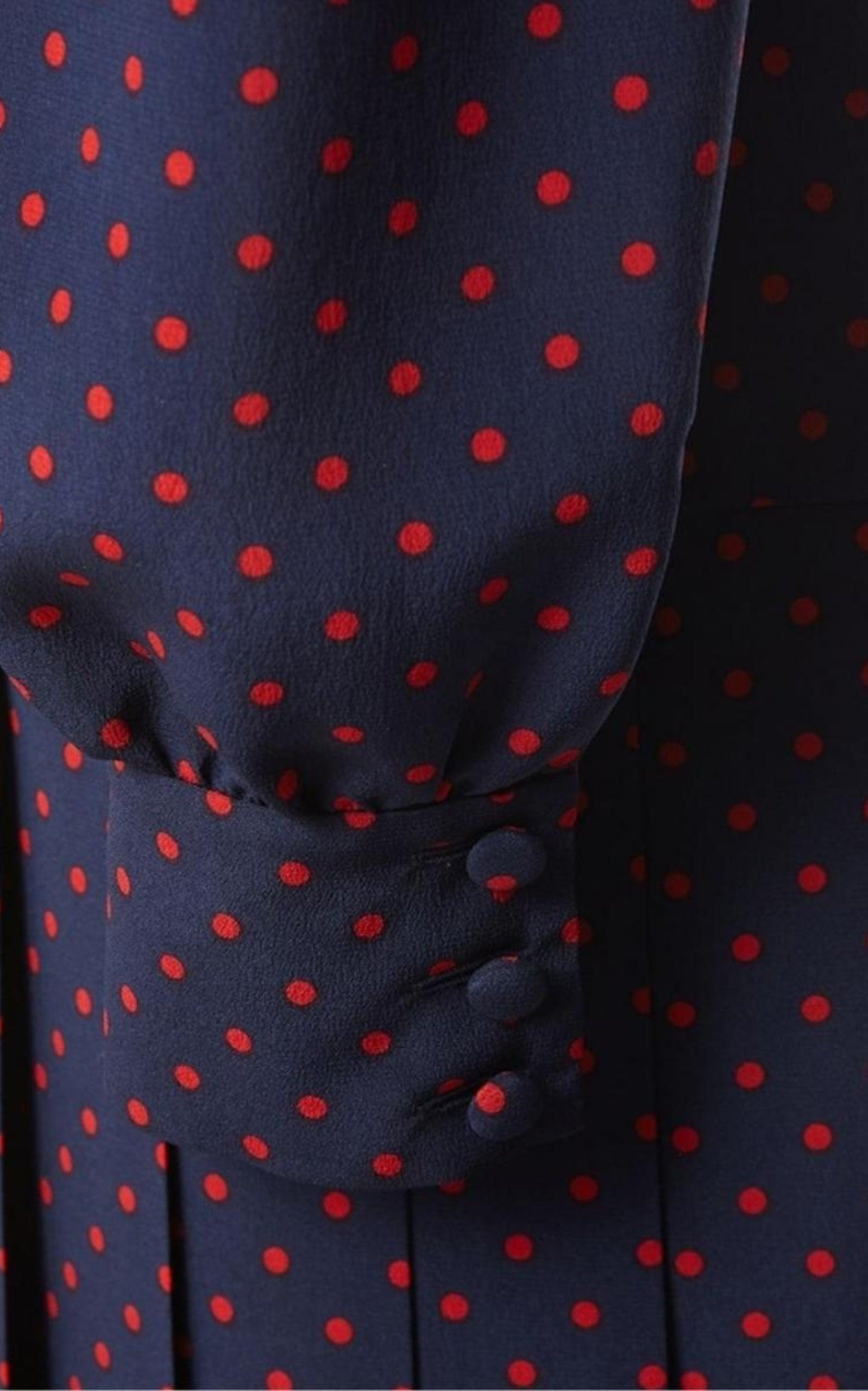 Long-Sleeve Highneck Polka-Dot Dress - 7