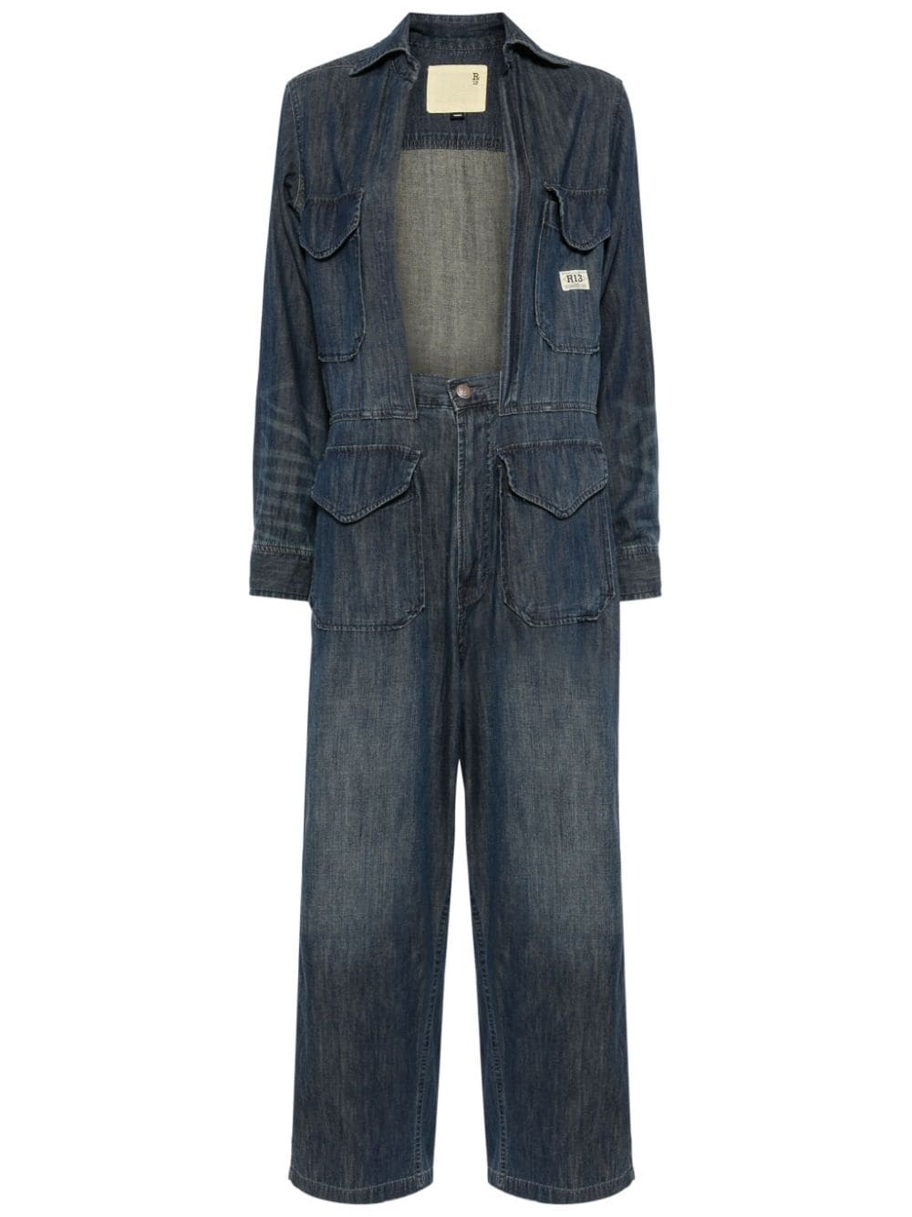 open-front denim jumpsuit - 1