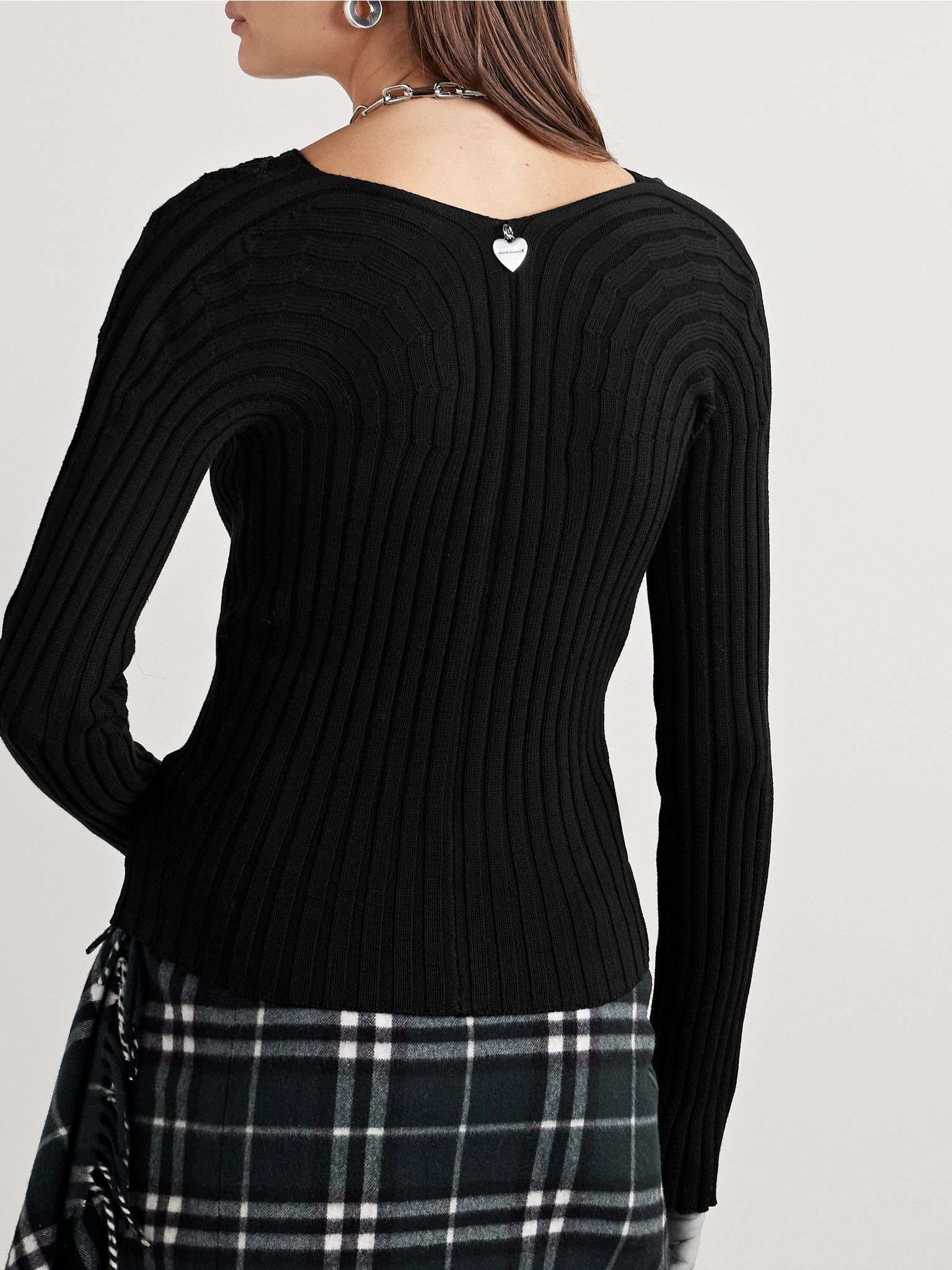 Ribbed cotton cardigan Black - 3