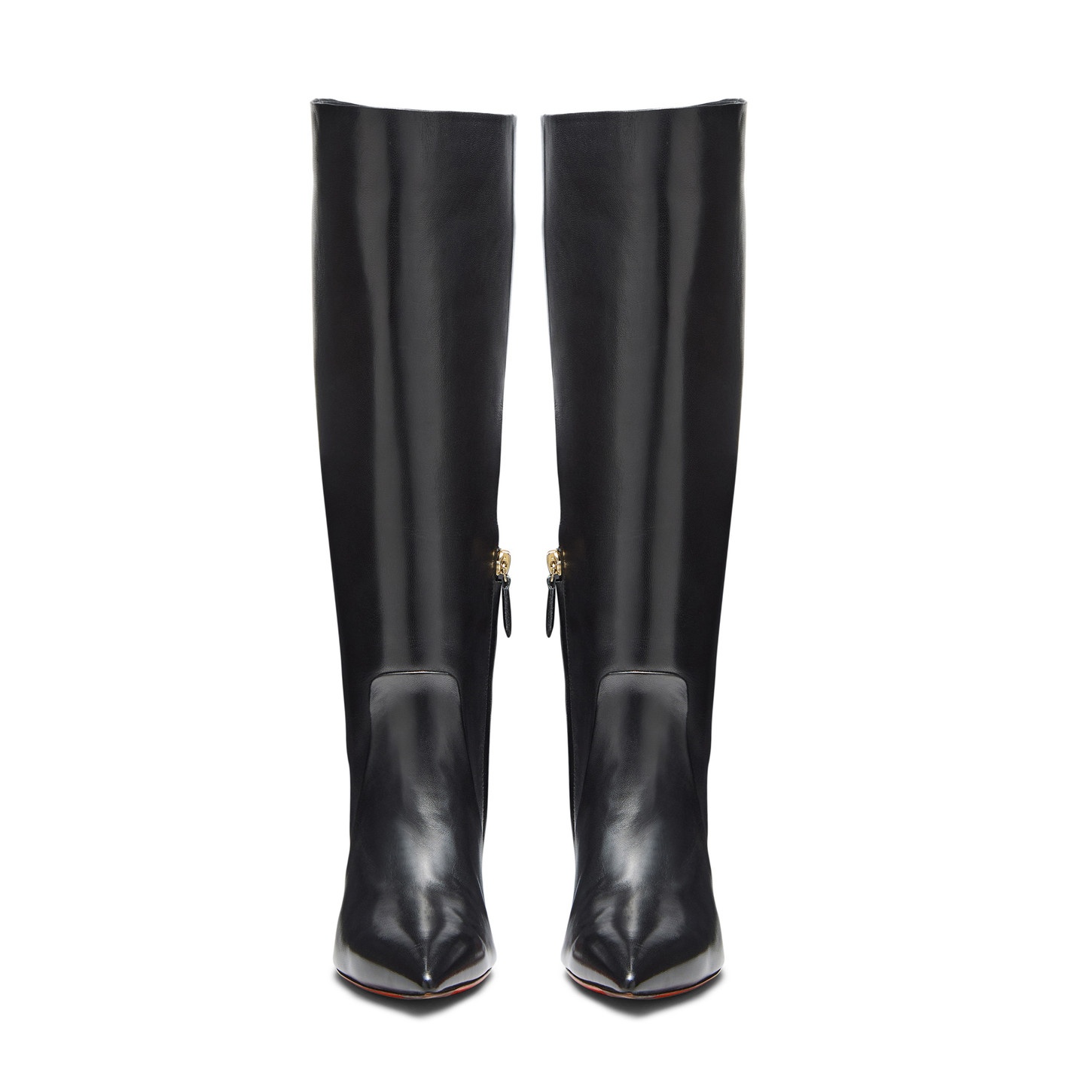 Women's black leather mid-heel boot - 4