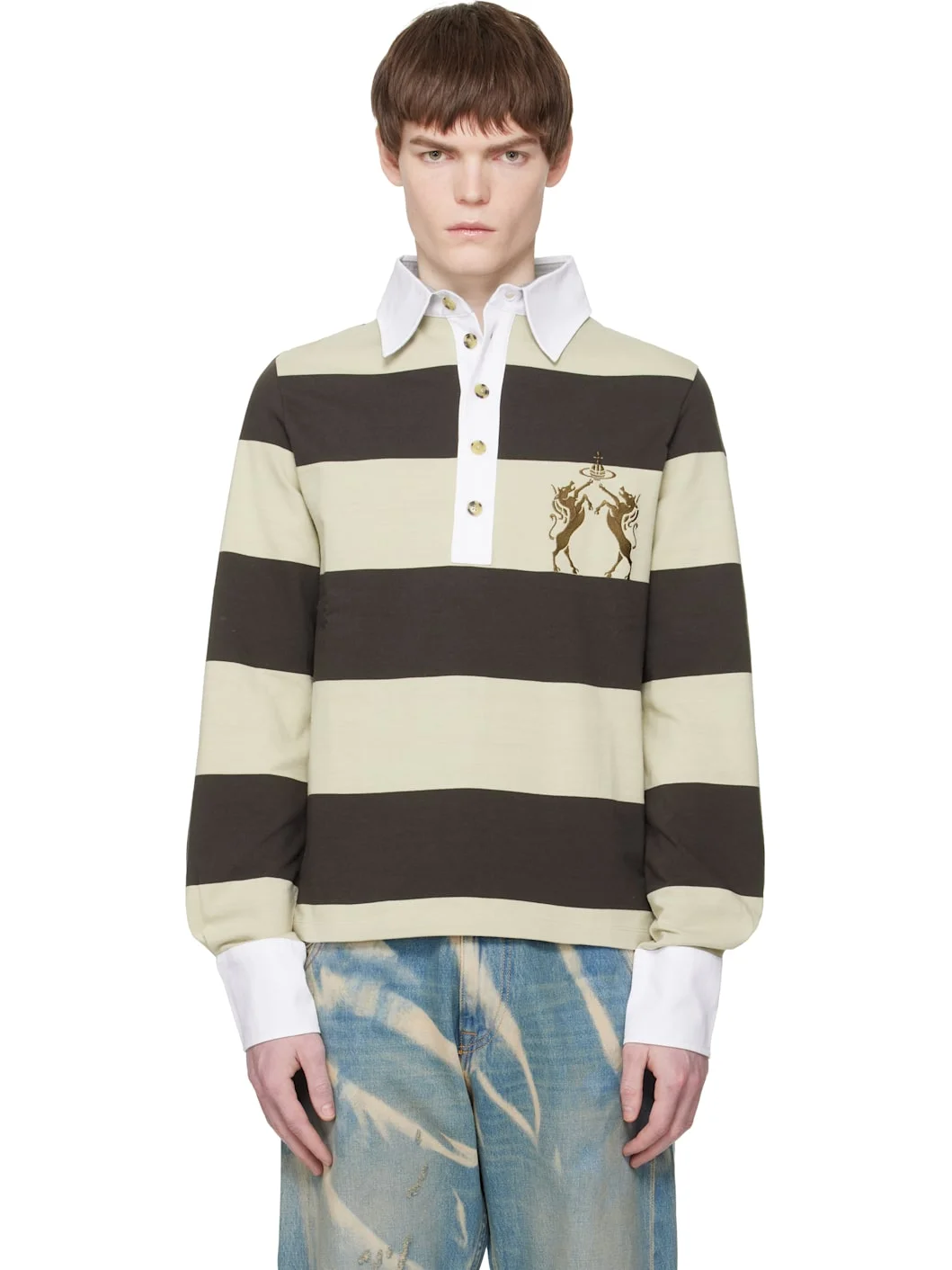 Brown & Beige Archive Rugby Polo - 1