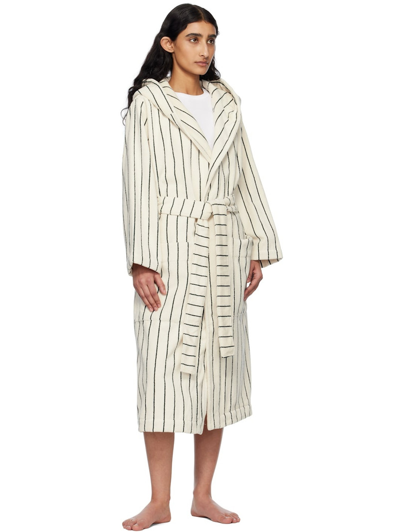 TEKLA White & Green Terry Hooded Bathrobe outlook