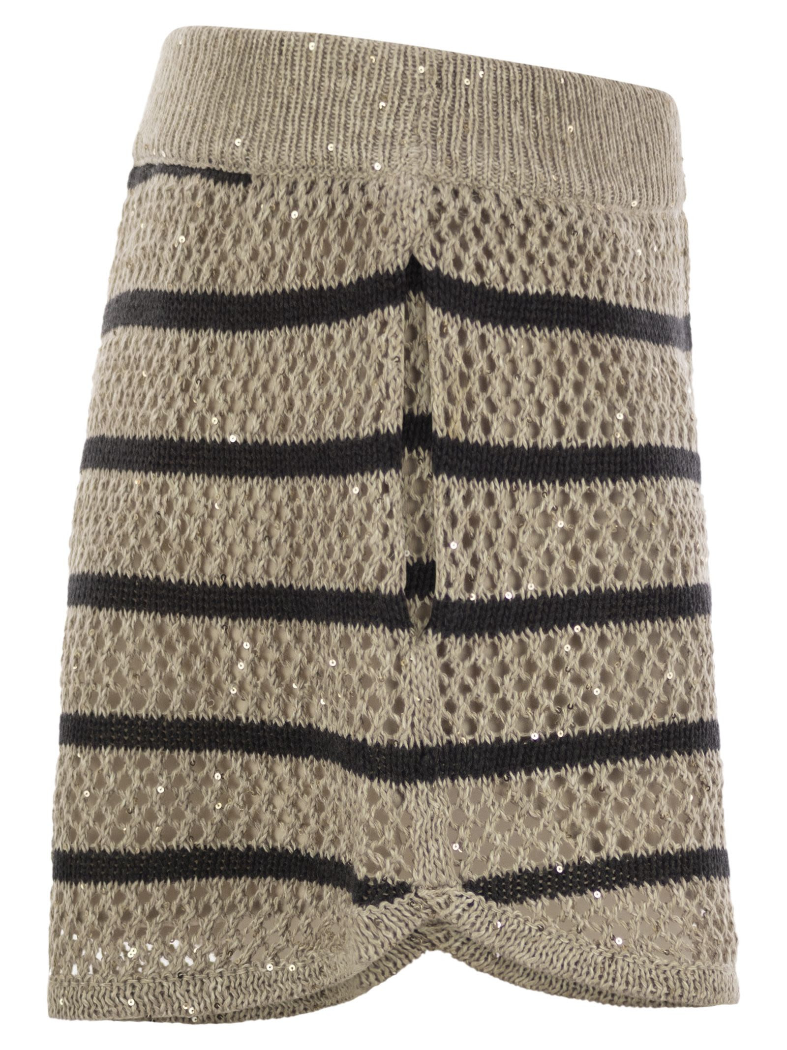 Brunello Cucinelli Women Dazzling Striped Net Linen Shorts - 3