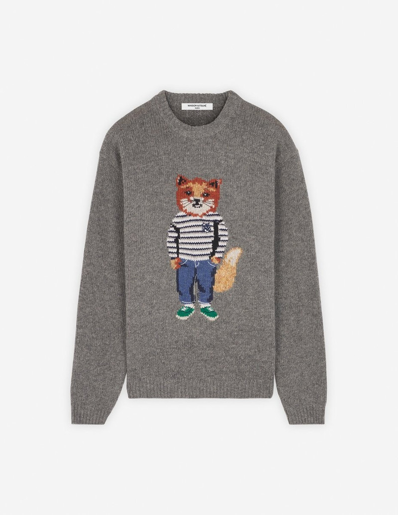 로고 자수 Intarsia 모직 블렌드 스웨터 - 1