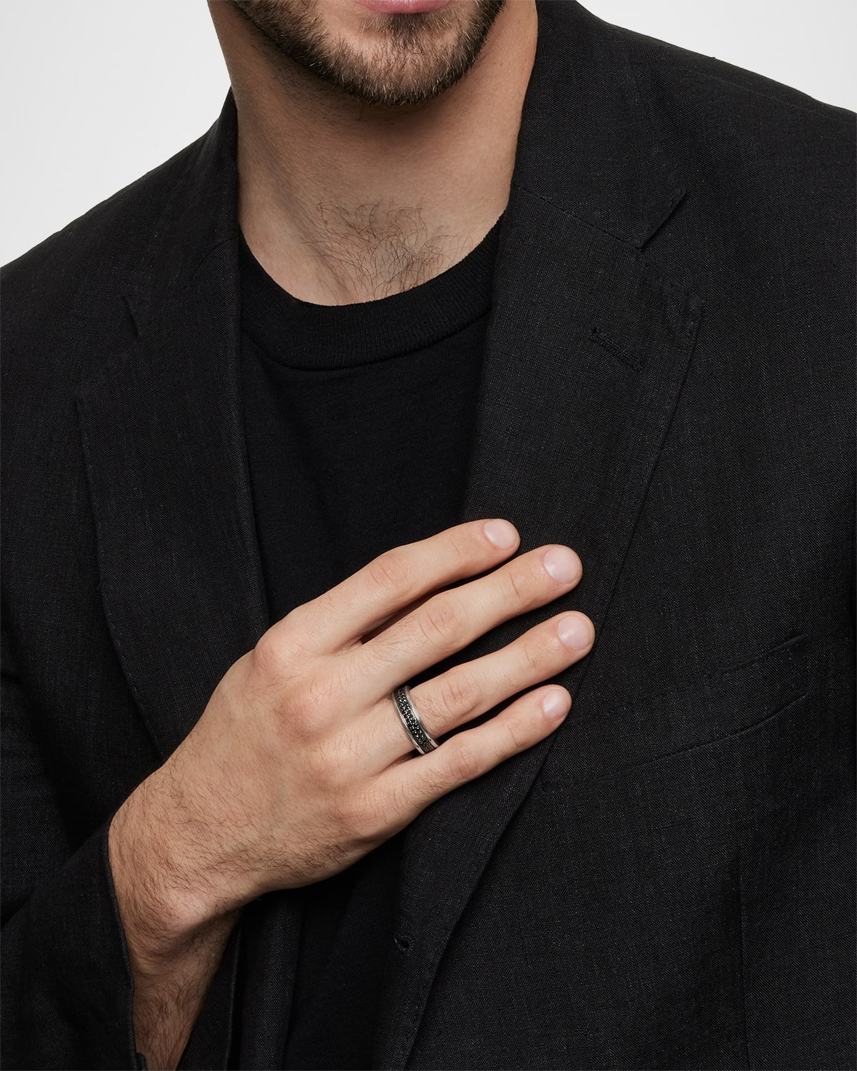 Men's Streamline Two-Row Band Ring with Black Diamonds in Silver, 6.5mm - 2