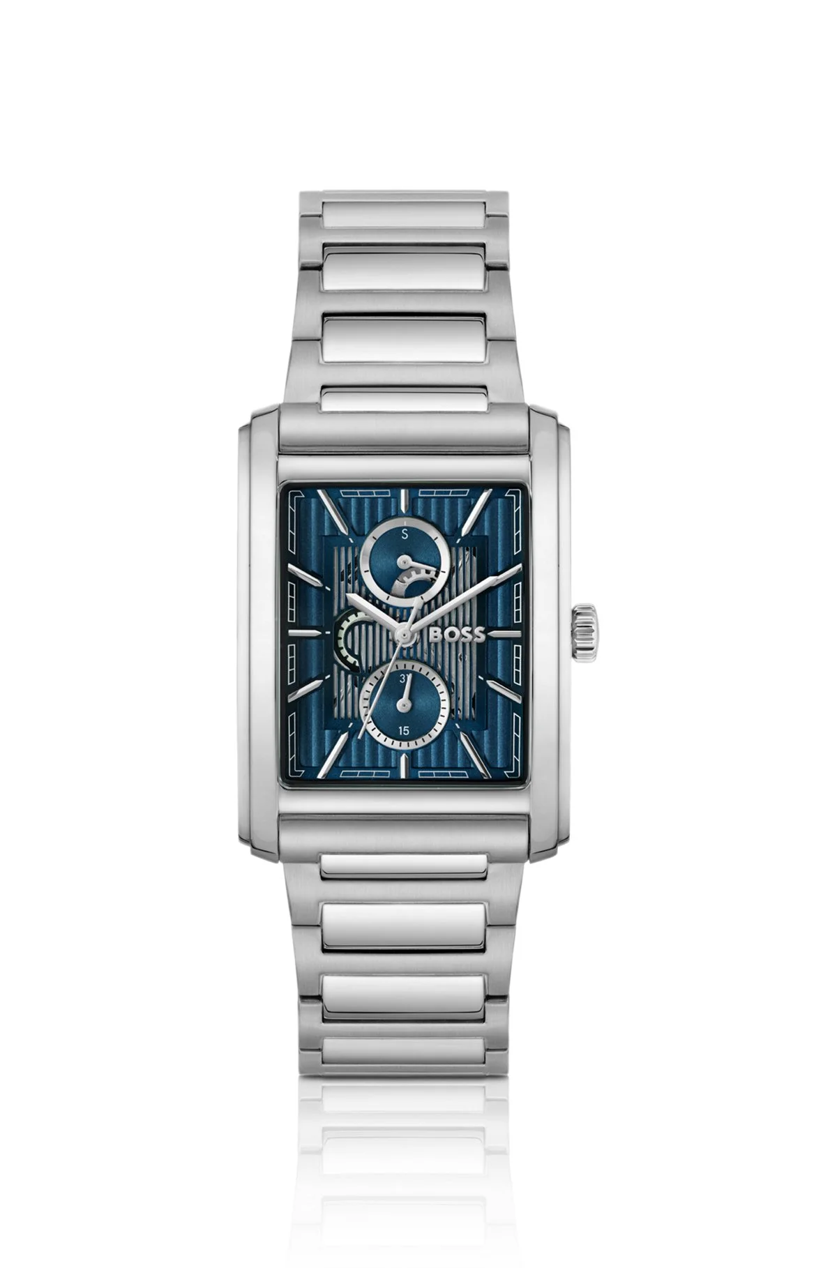 LINK-BRACELET WATCH WITH BLUE TEXTURED SKELETON DIAL - 1