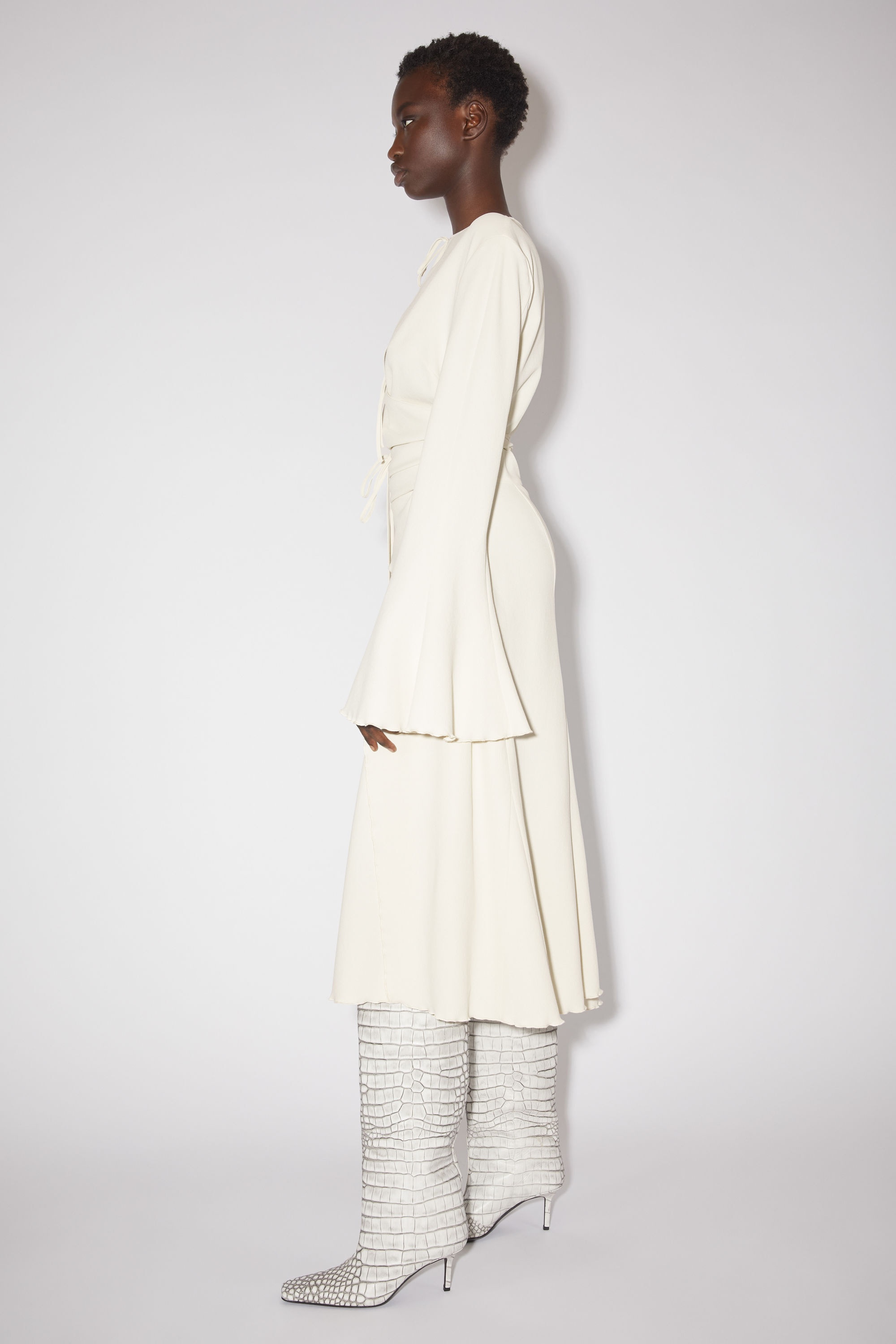 Tie-up wrap dress - Dusty white - 4