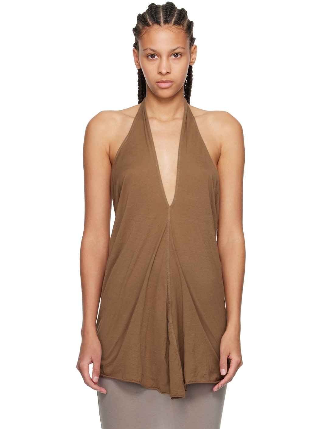 Brown Halter T Tank Top - 1