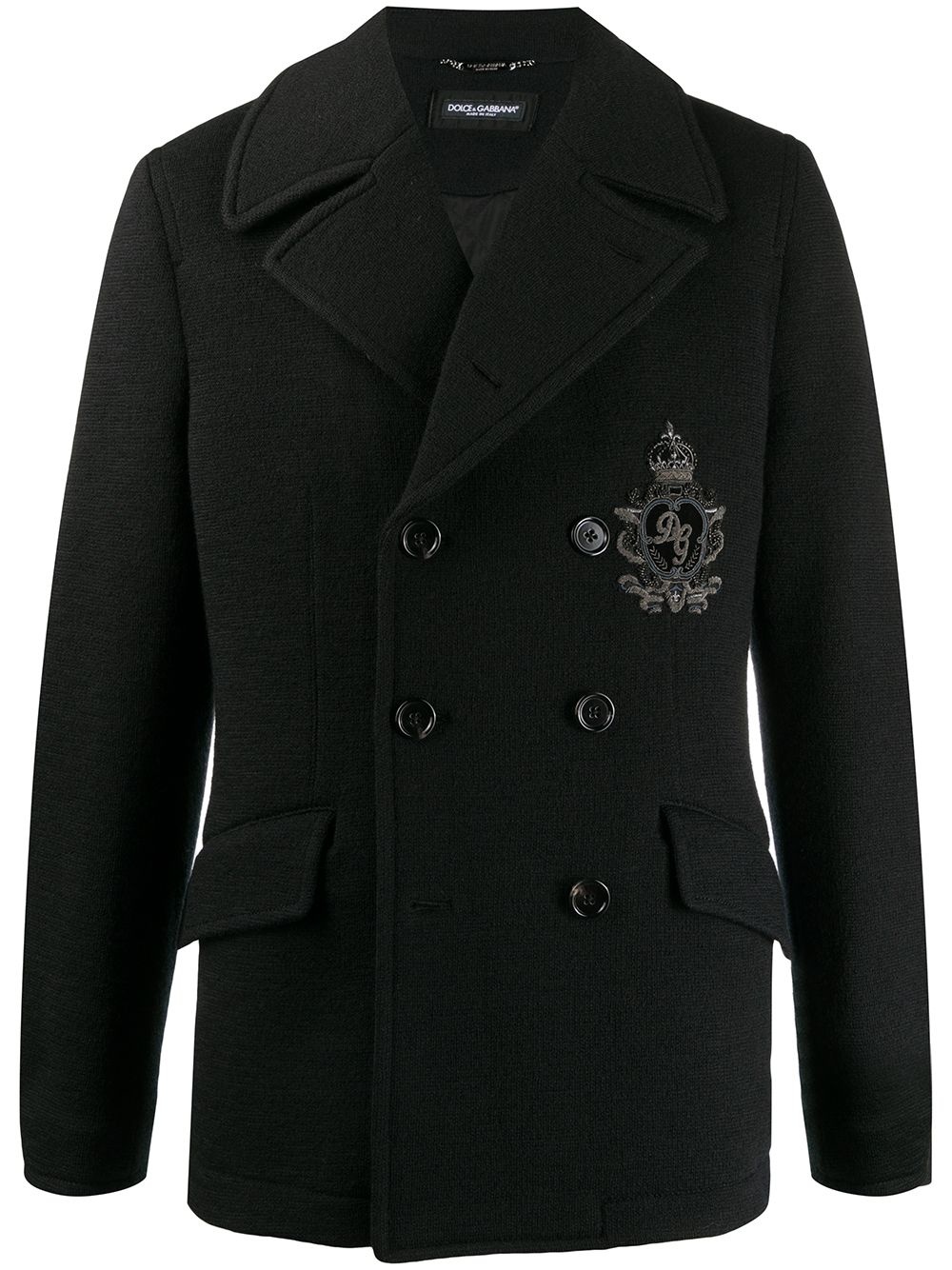 embroidered logo double-breasted coat - 1