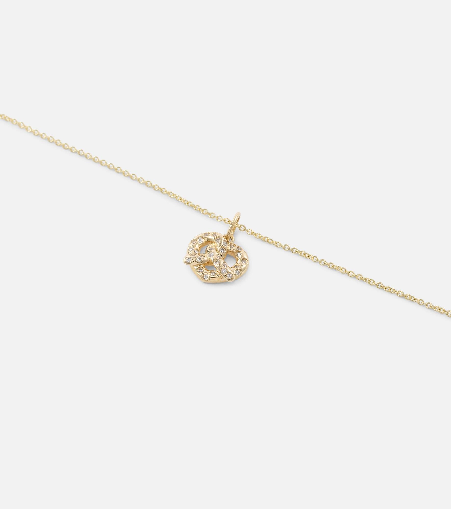 Pretzel 14kt gold charm necklace with diamonds - 6