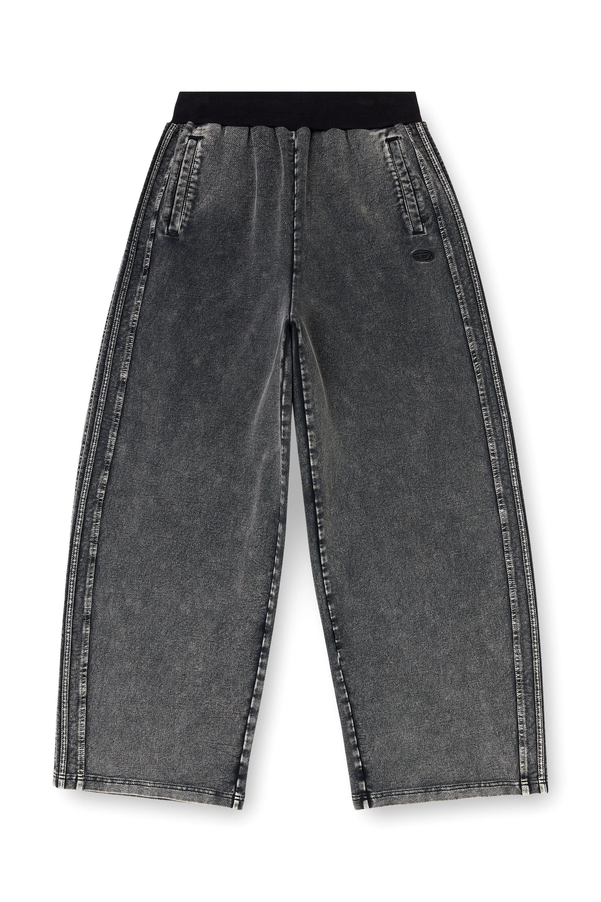 WIDE PANTS IN WASHED COTTON WITH SIDE BANDS - 1