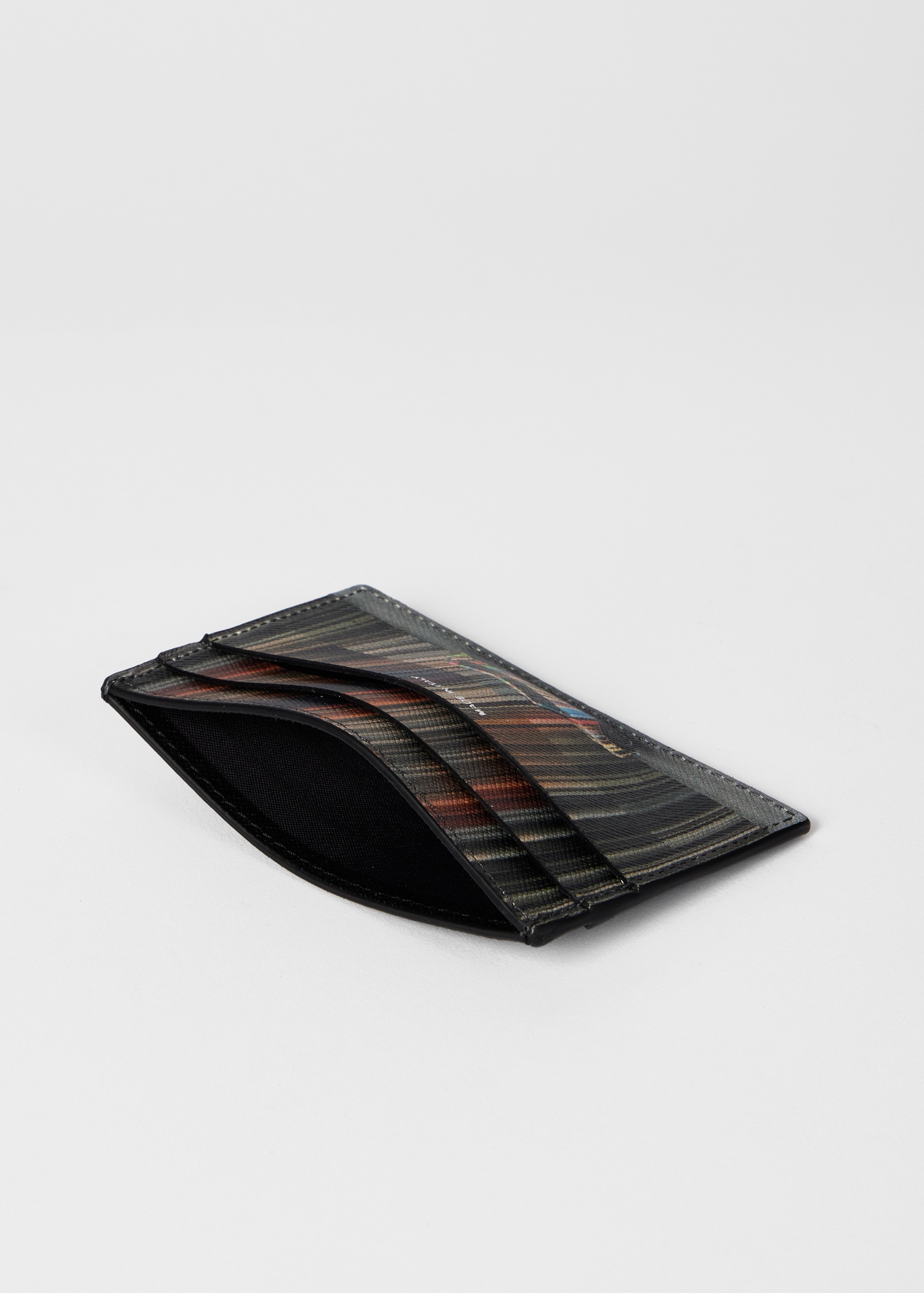 Black 'Mini' Print Leather Card Holder - 3