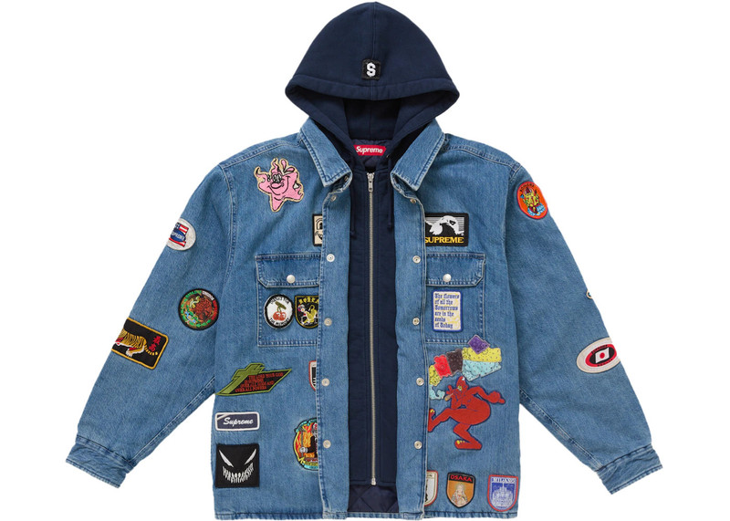 Supreme Supreme Patches Hooded Zip Up Shirt Denim outlook