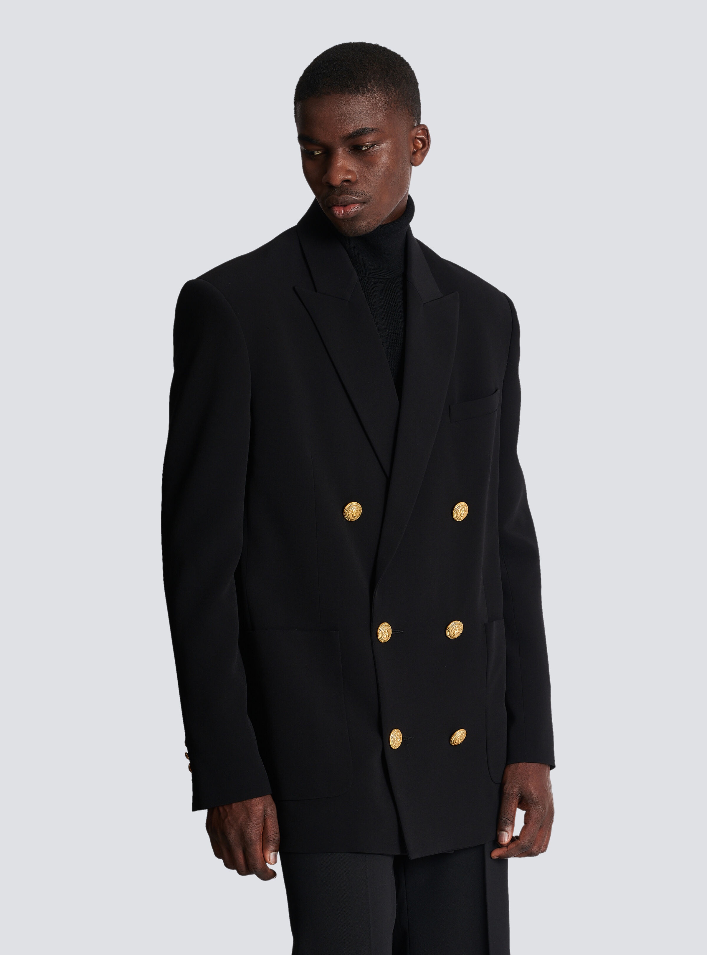 Crepe jacket with double-breasted button fastening - 9