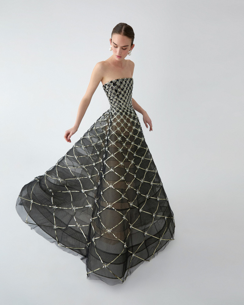 Pearl-Embroidered Strapless Gown 4