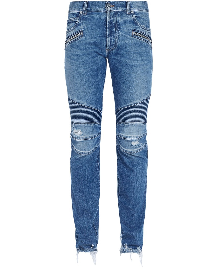 Tapered ripped blue cotton jeans - 1