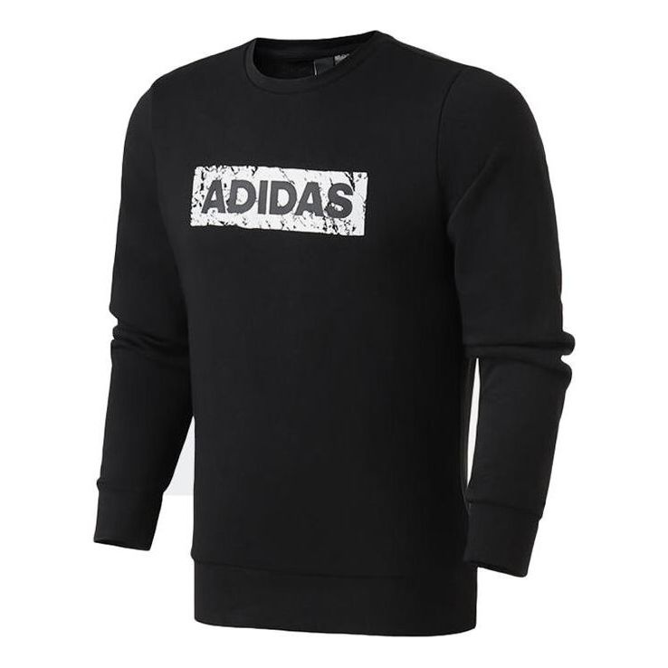 Men's adidas Printing Alphabet Round Neck Pullover Long Sleeves Black DW4601 - 1