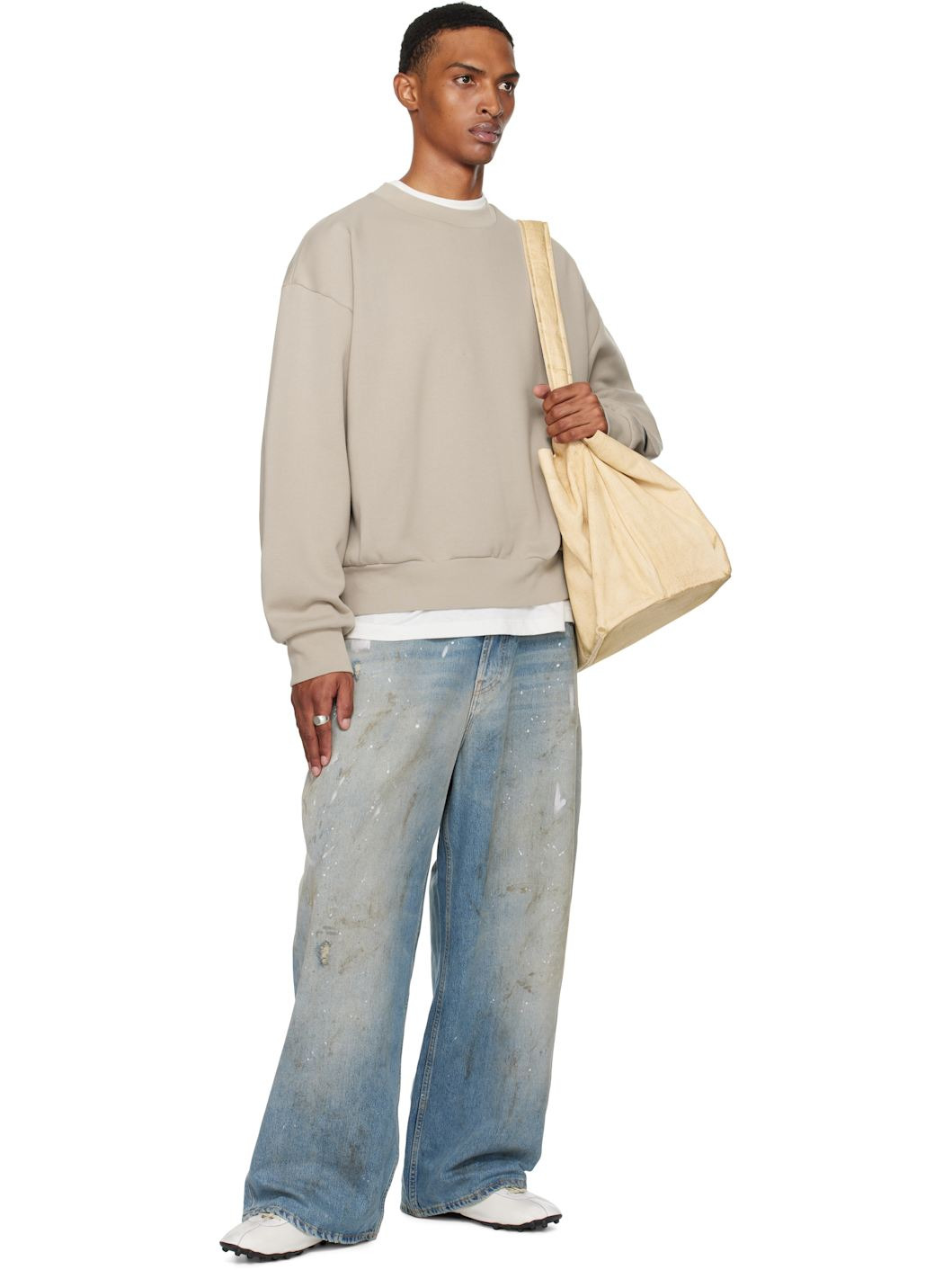 Taupe Classic Fit Fleece Crewneck Sweatshirt - 4