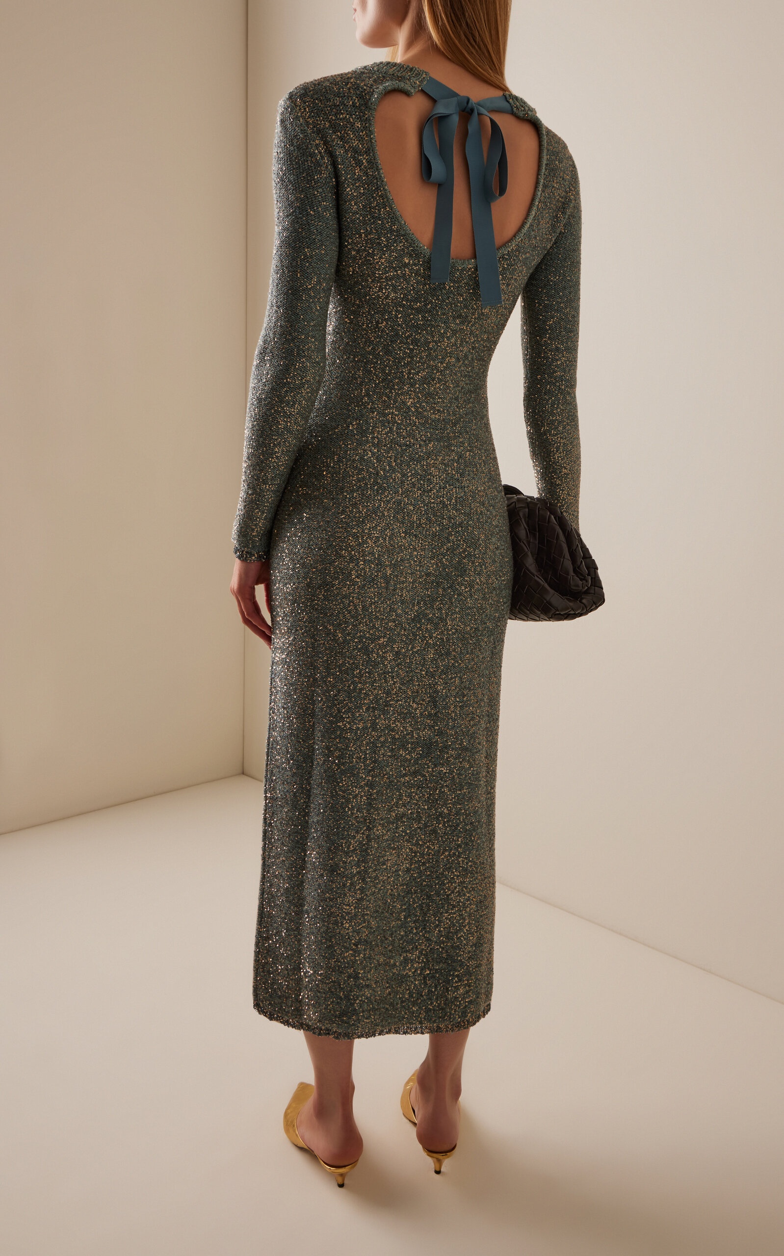 Exclusive Open-Back Sequined Wool-Blend Knit Midi Dress blue - 4