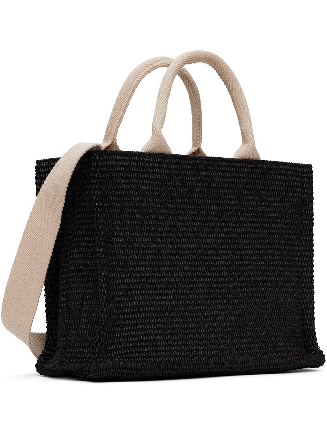Black Raffia-Effect Small Tote - 3