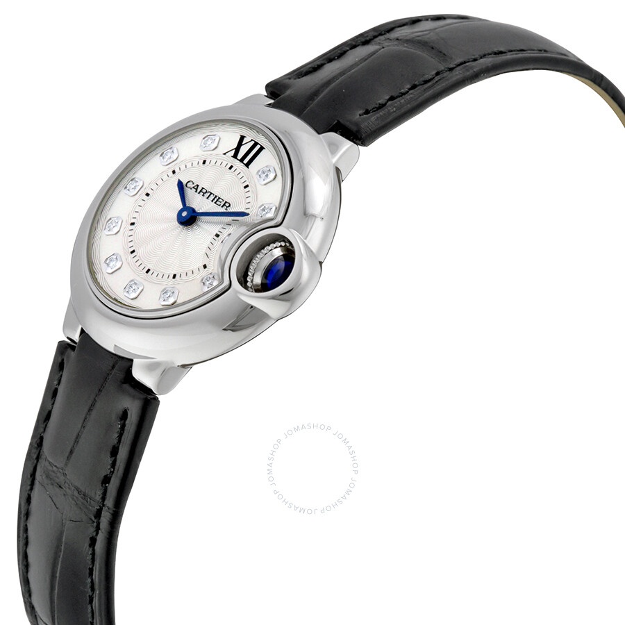 Cartier Ballon Bleu Silver Diamond Dial Black Alligator Leather W4BB0008 - 2