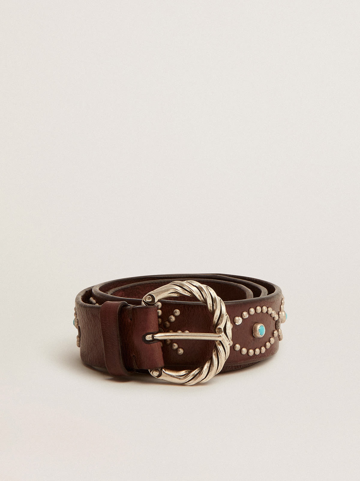 Women's belt in dark brown leather with colored studs - 1