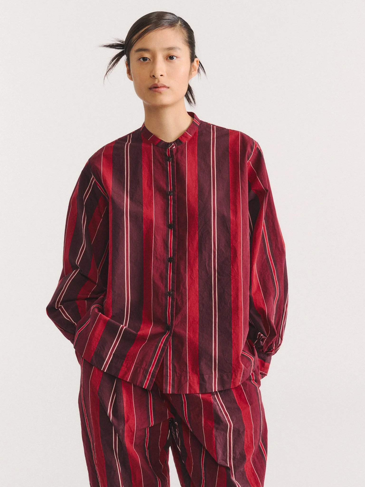 BIGGY GRANDAD SHIRT - PAPER COT STRIPE - REDS STRIPES - 1