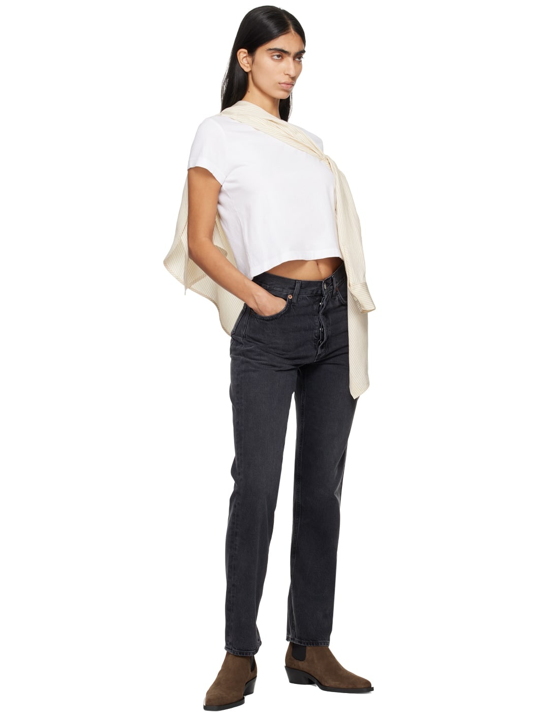 Black 90's Pinch Waist High Rise Straight Jeans - 4