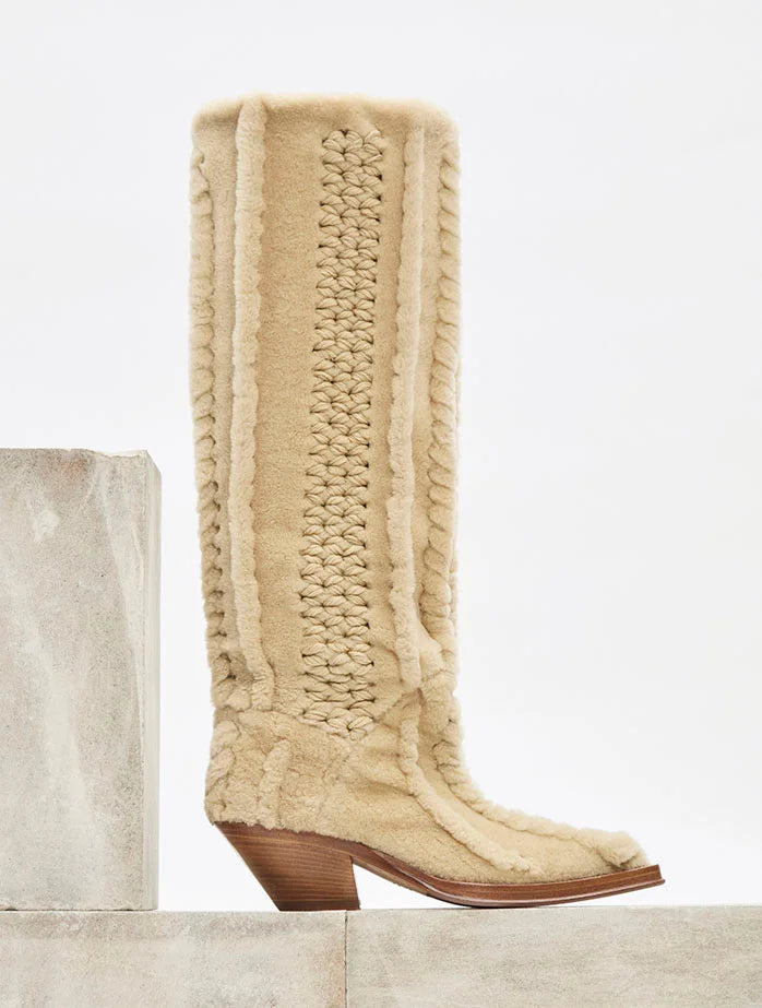 Joseph Tall Boot in Natural Cashmere & Shearling - 6