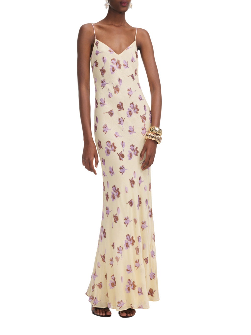 Yellow Floral Rhinestone Maxi Dress - 1