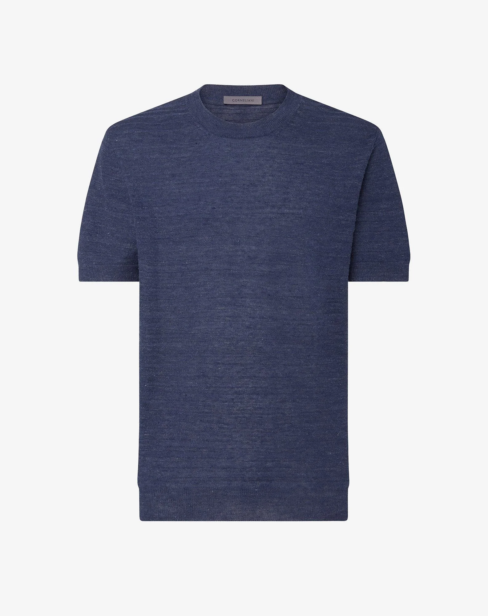 Denim blue crew neck linen and silk knitwear - 1