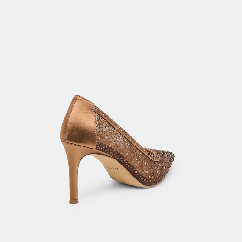KASHE CRYSTAL HEELS MID BROWN MESH 5