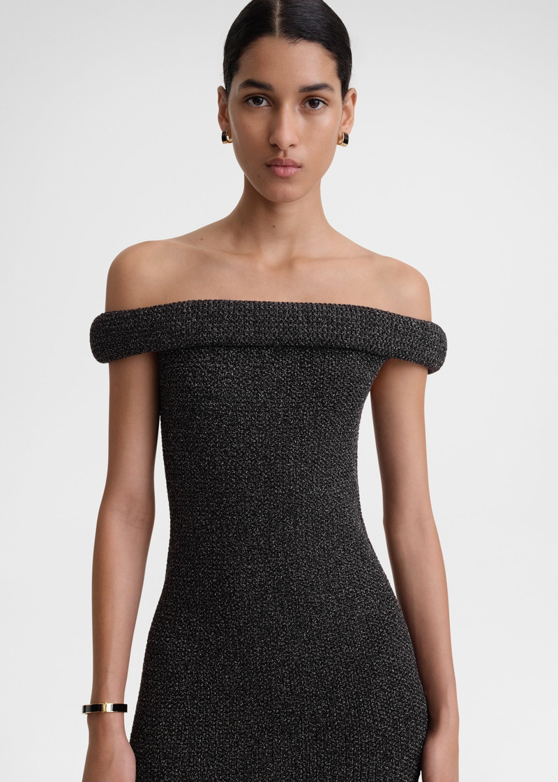 Off-shoulder roll knit dress black 2