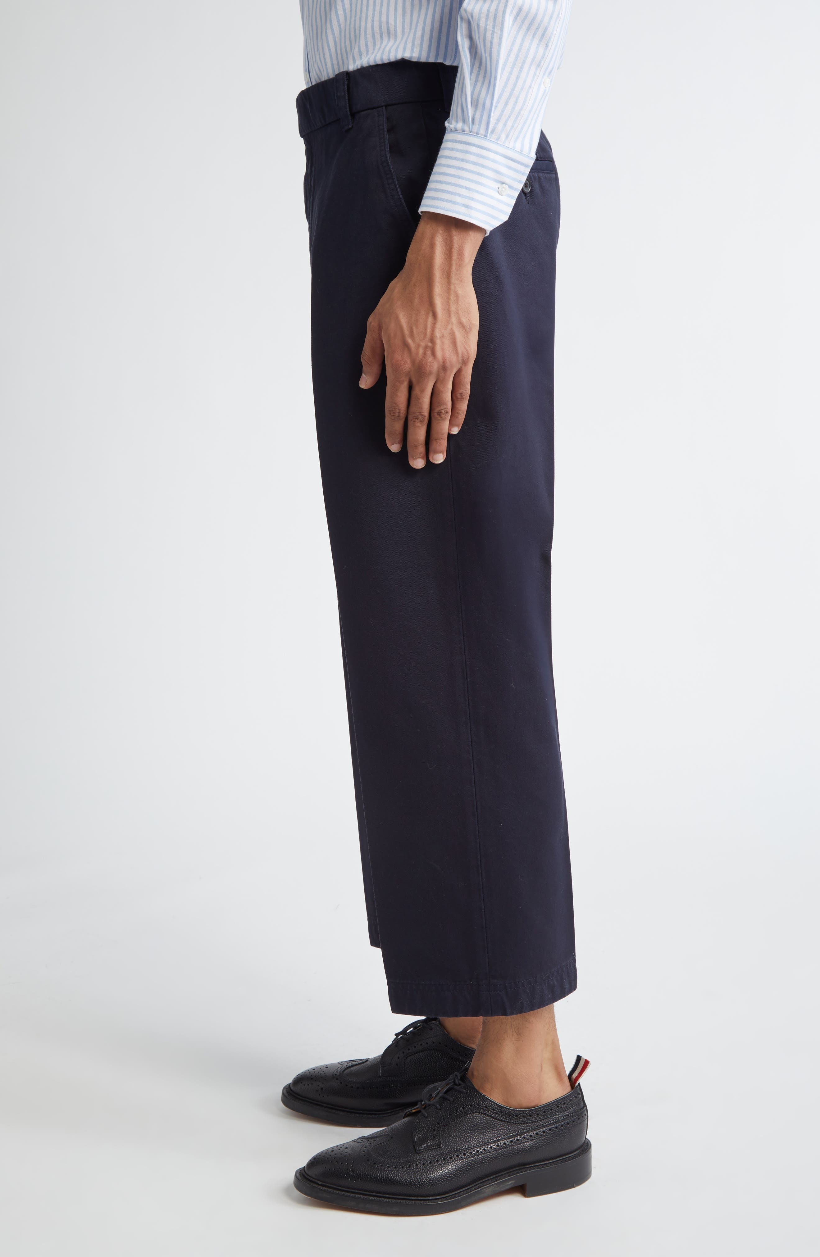 Thom Browne Cotton Twill Crop Chinos in Navy at Nordstrom - 4