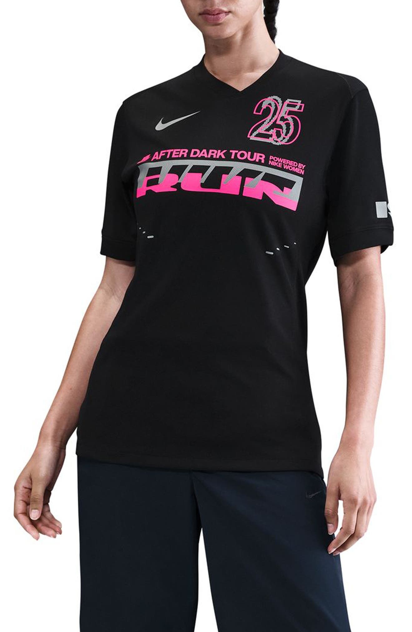 Nike Dri-FIT Reflective Graphic Running T-Shirt in Black/Hyper Pink at Nordstrom - 1