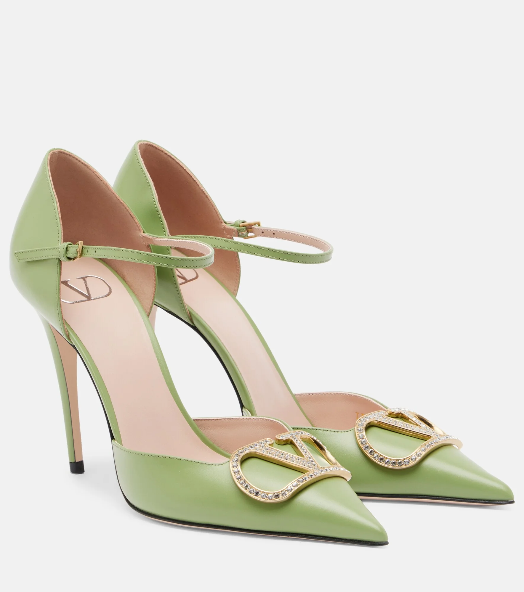 D'Orsay VLogo embellished leather pumps - 1