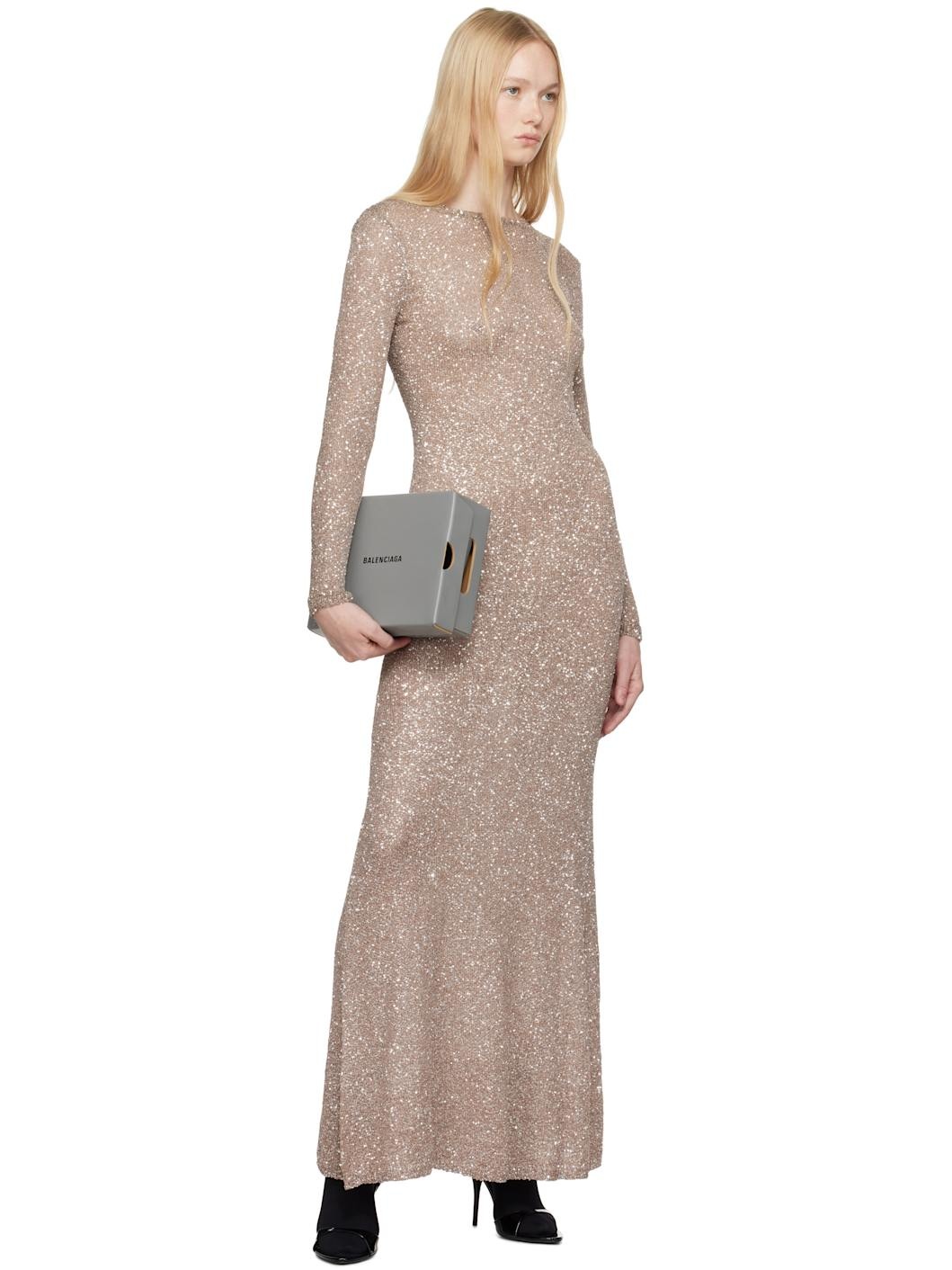 Beige Sequin Maxi Dress - 4