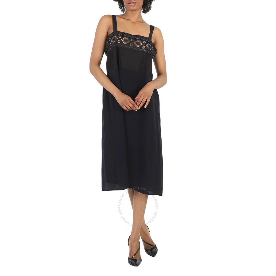 Maison Margiela Ladies Black Silk Viscose Midi Dress - 4