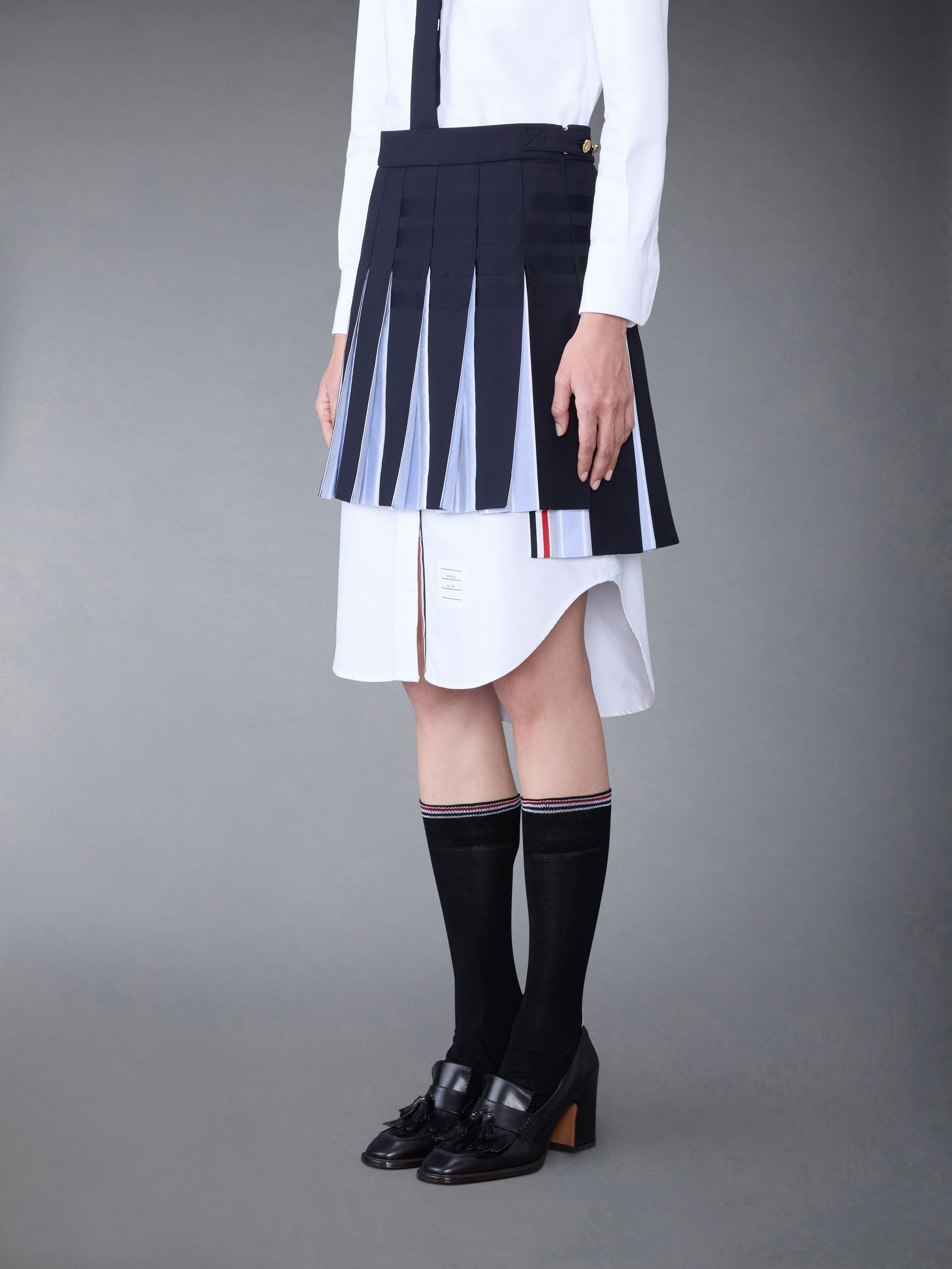 Plain Weave 4-Bar Pleated Mini Skirt - 4
