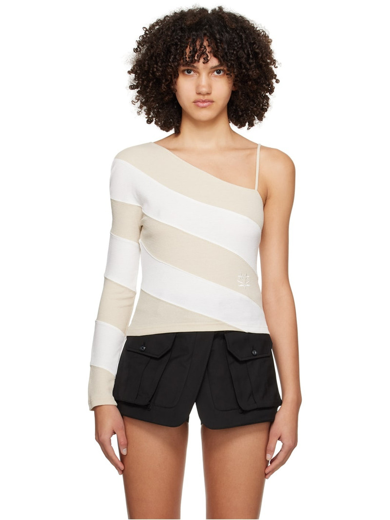 Beige & Off-White Oblique Long Sleeve T-Shirt 1