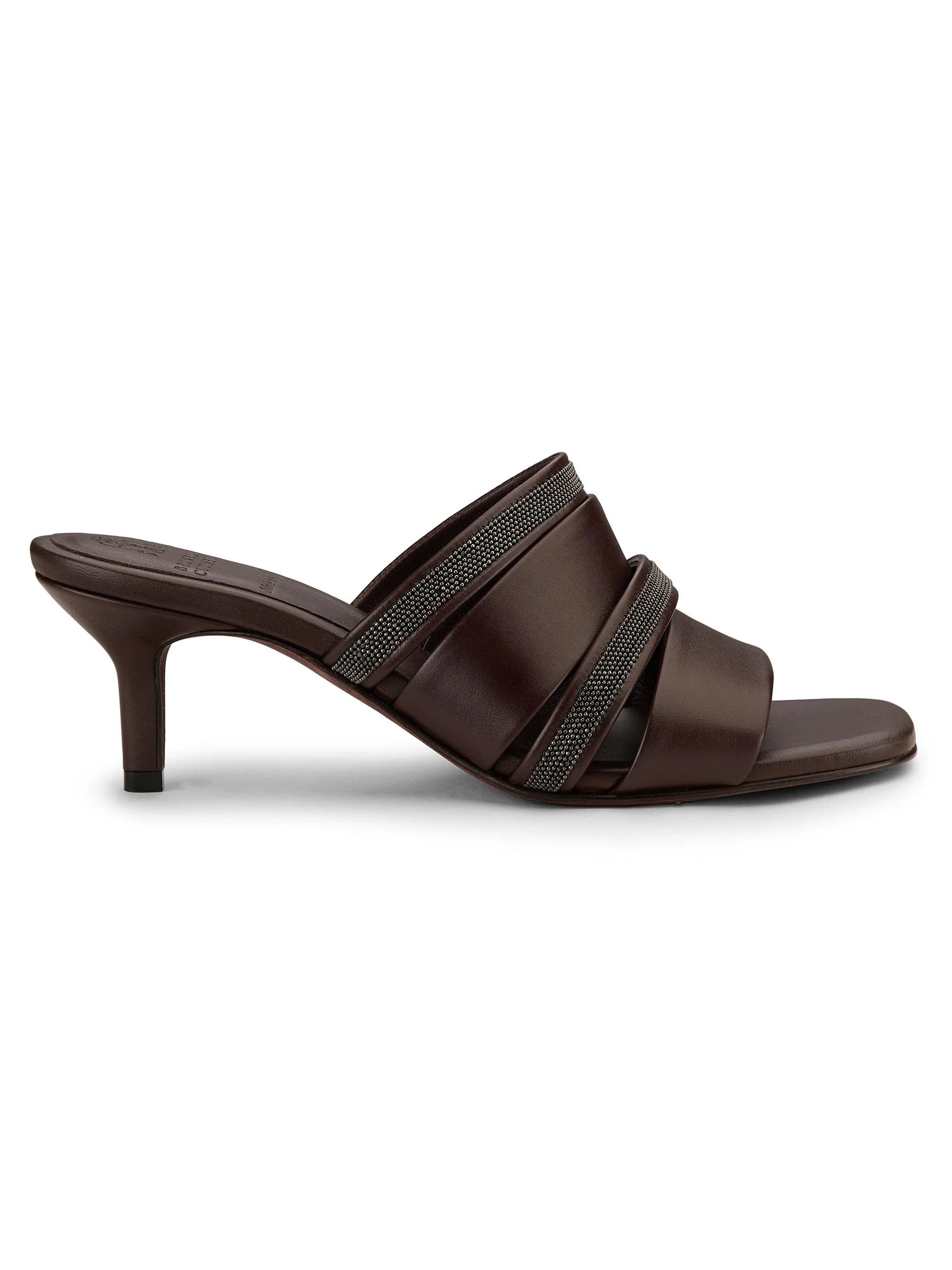 Women's Beaded Leather Mules - Dark Brown - 1