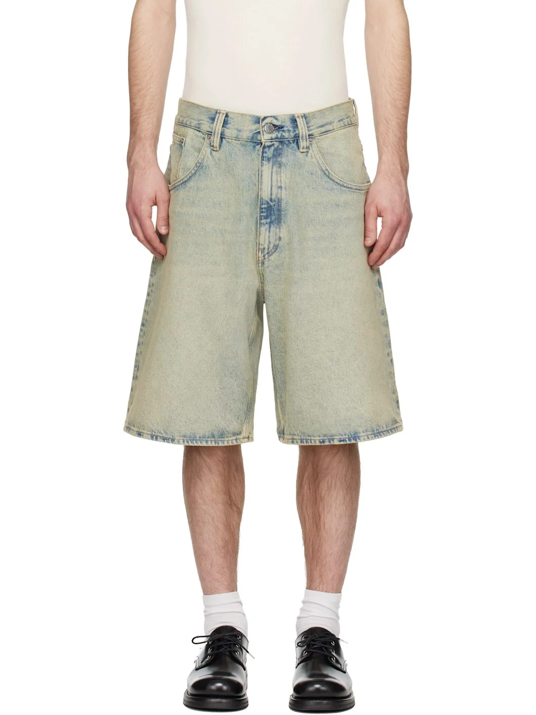 Blue & Yellow Super Wide Denim Shorts - 1