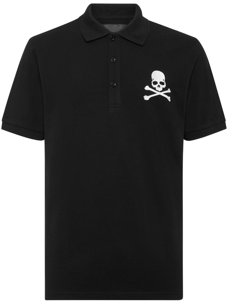 skull-embroidered cotton polo shirt 1