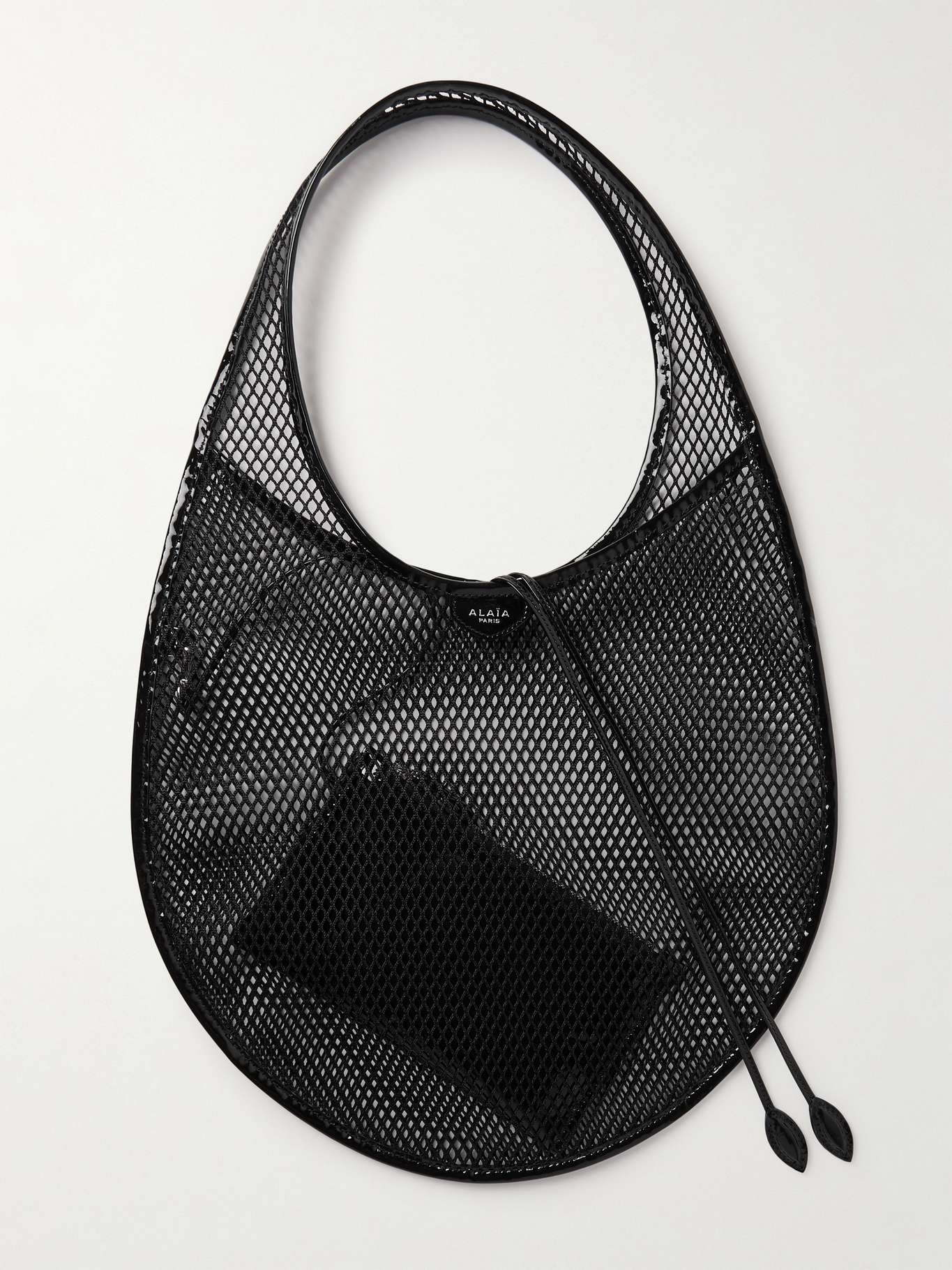 Patent-leather trimmed mesh shoulder bag - 1