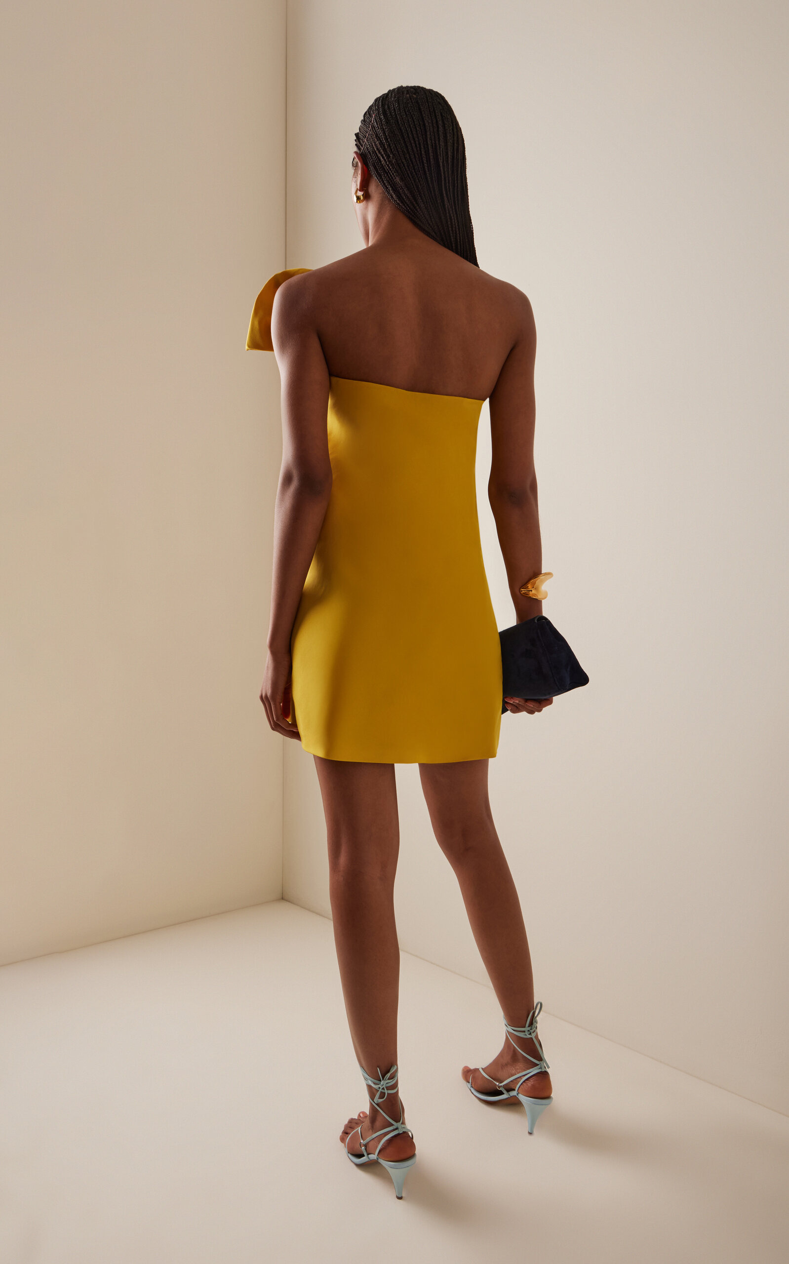 Asymmetric Silk Faille Mini Dress yellow - 4