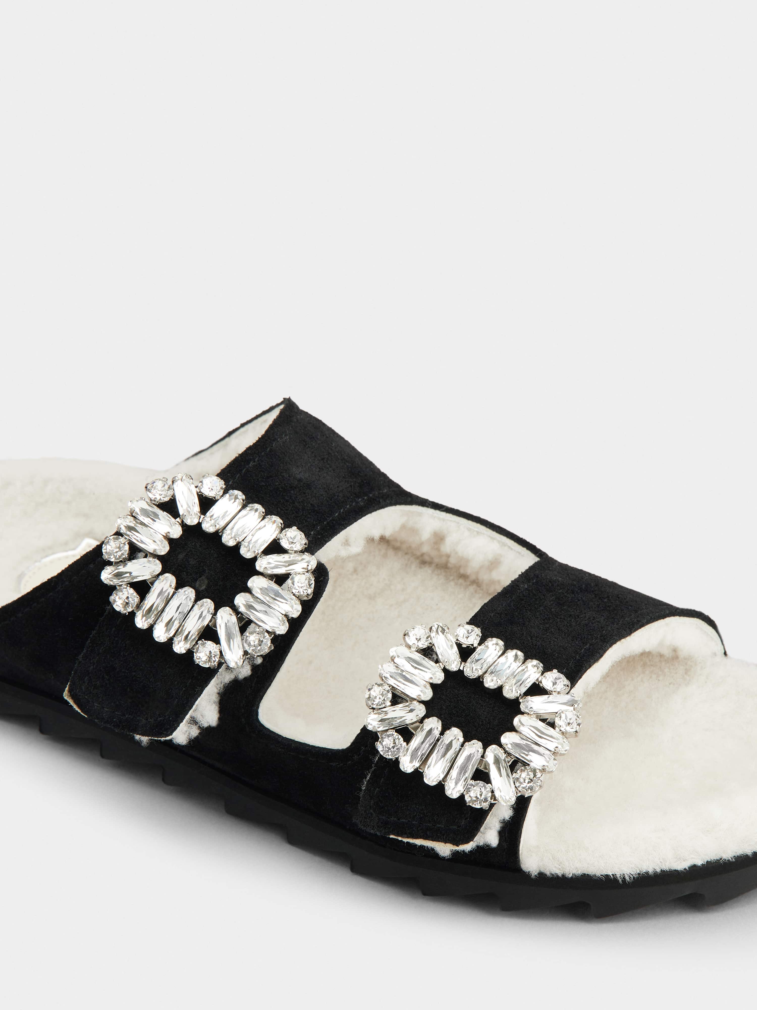 Slidy Viv' Fur Strass Buckle Mules in Suede - 3