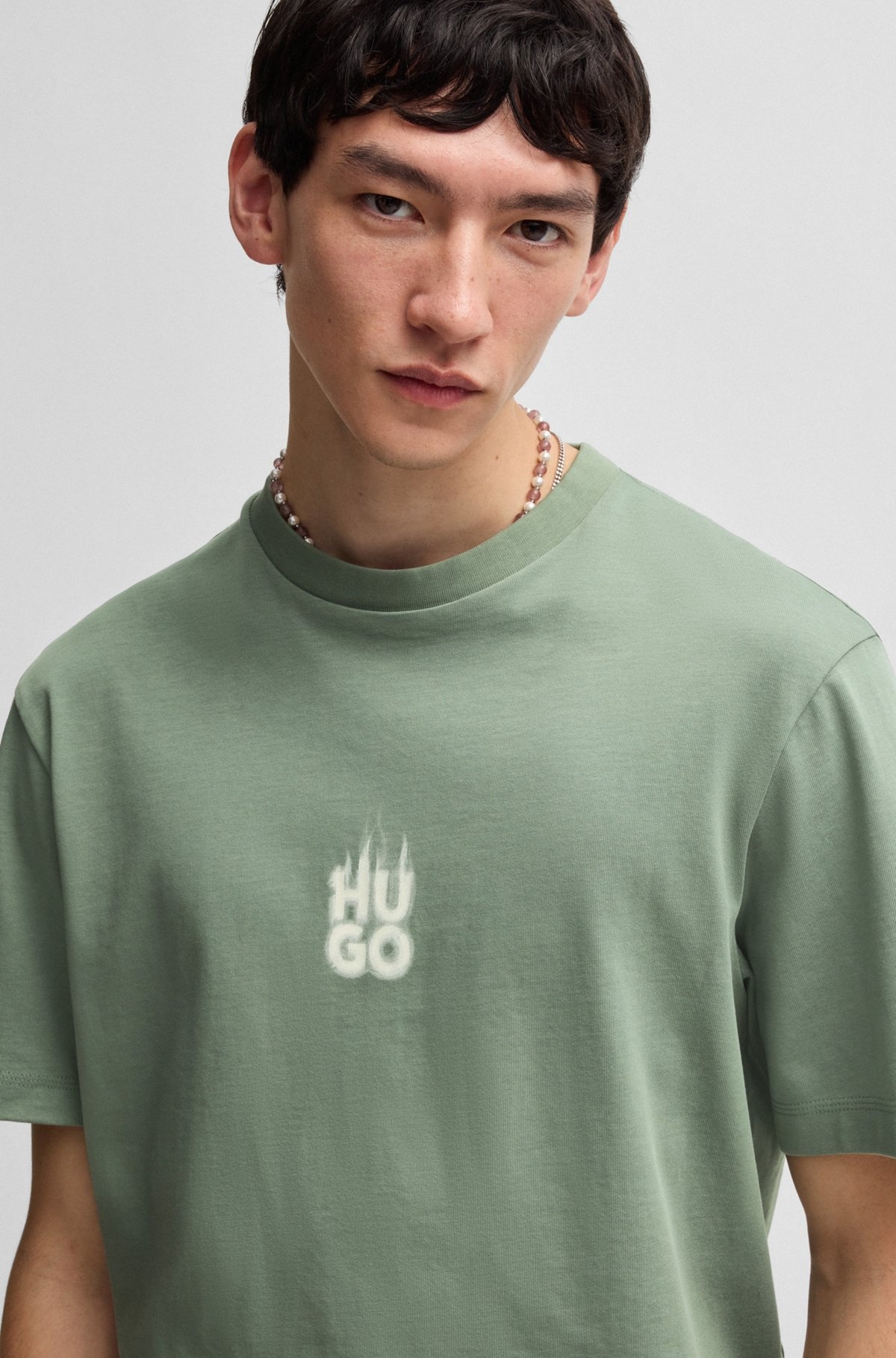 COTTON-JERSEY T-SHIRT WITH STACKED SMOKE LOGO PRINTS - 3