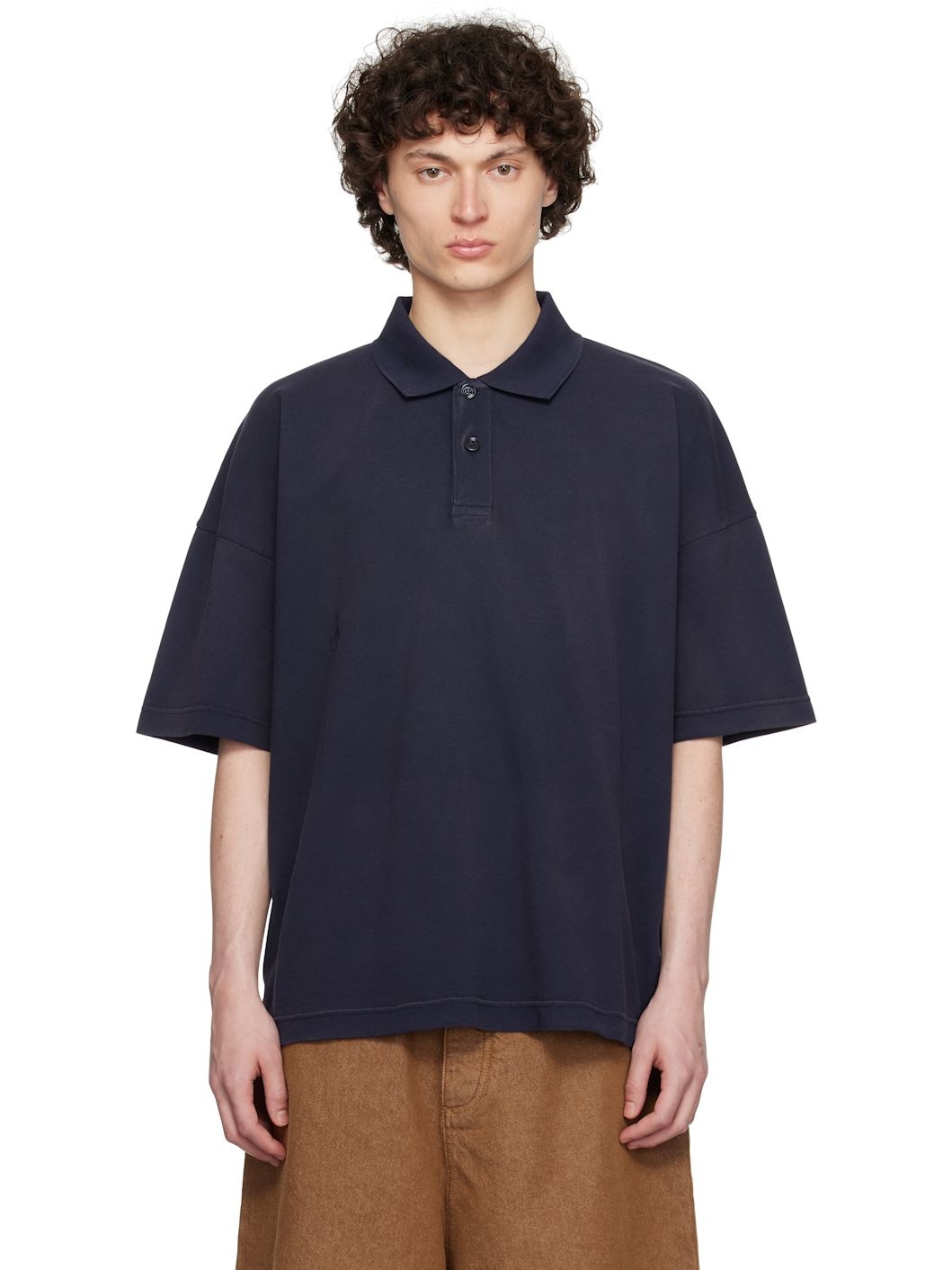 Navy Anchor Print Polo - 1