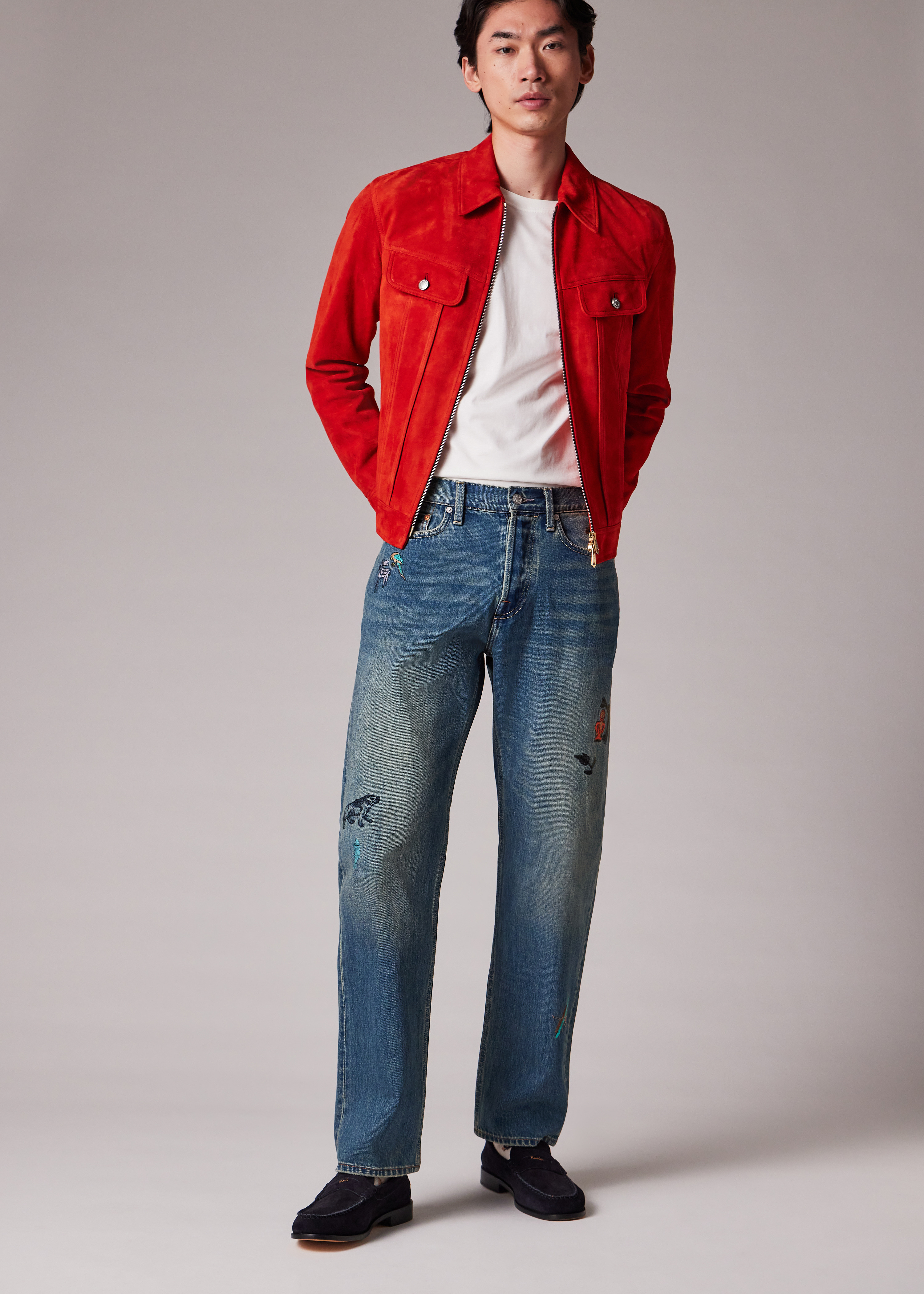 Straight-Fit 'Little Beasts' Embroidered Jeans - 5